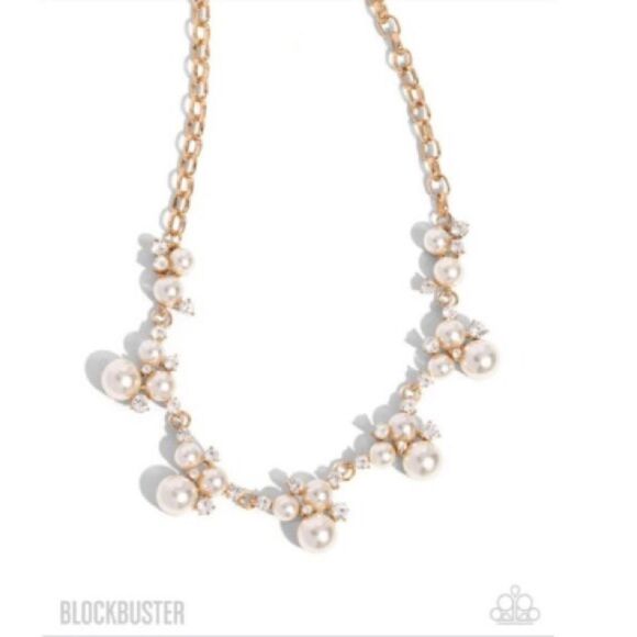 Paparazzi Toast To Perfection Pearl Necklace Blockbuster Gold Adjustable New - Picture 2 of 2